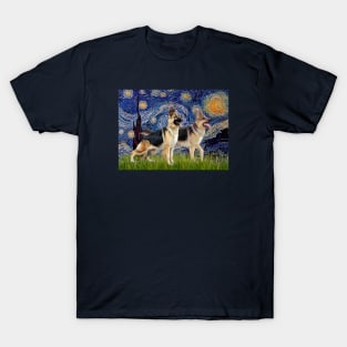 Starry Night Adapted to Include Two German Shepherds T-Shirt